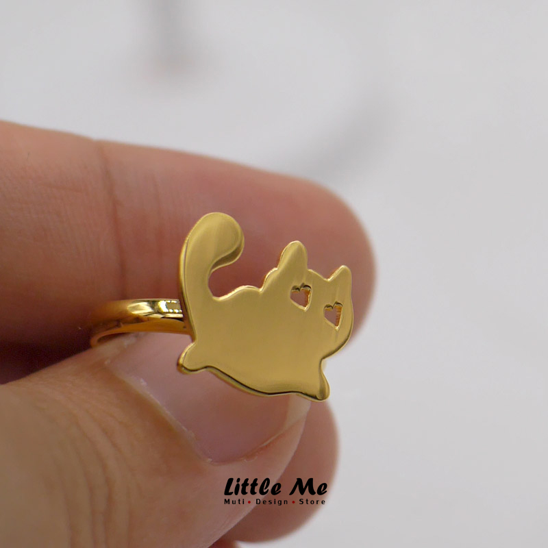 Handmade Little Cat Ring - 18k gold plated on brass ,Animal Jewelry
